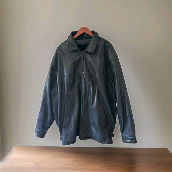 Rare Max USA Men 4X Vintage Genuine Black Leather Jacket 90s Hip Hop Zip Liner - Picture 1 of 11
